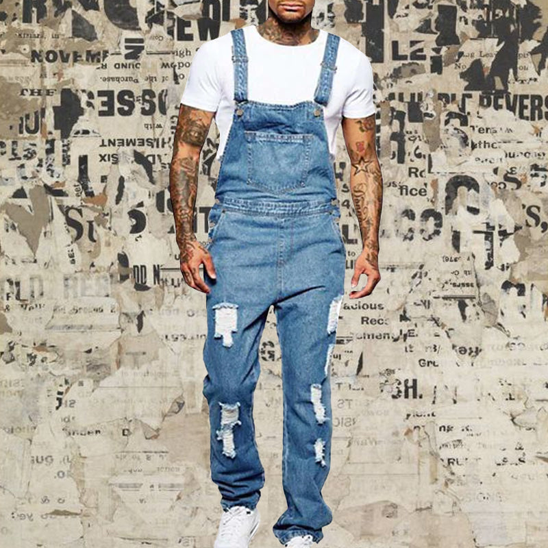 Men's Ripped Denim Overalls