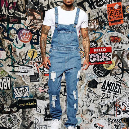 Men's Ripped Denim Overalls