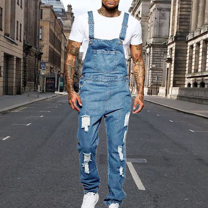 Men's Ripped Denim Overalls