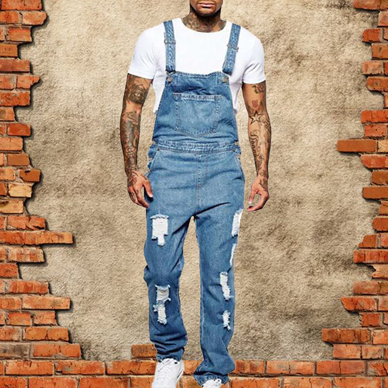 Men's Ripped Denim Overalls