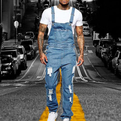 Men's Ripped Denim Overalls