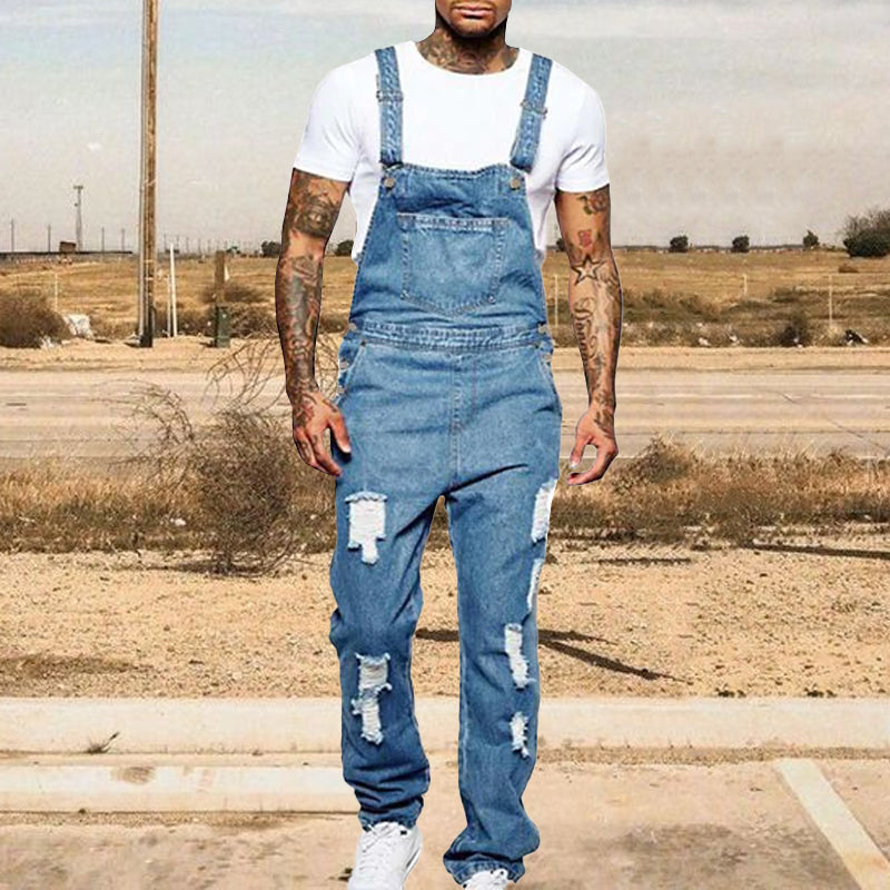 Men's Ripped Denim Overalls