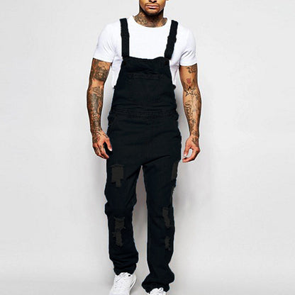 Men's Ripped Denim Overalls