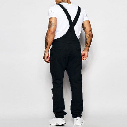 Men's Ripped Denim Overalls