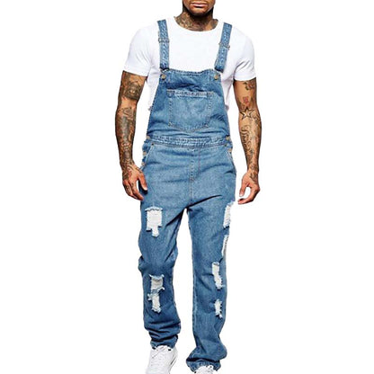 Men's Ripped Denim Overalls