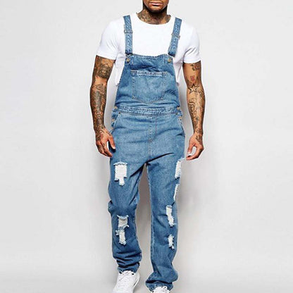 Men's Ripped Denim Overalls