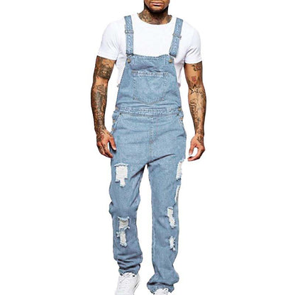 Men's Ripped Denim Overalls