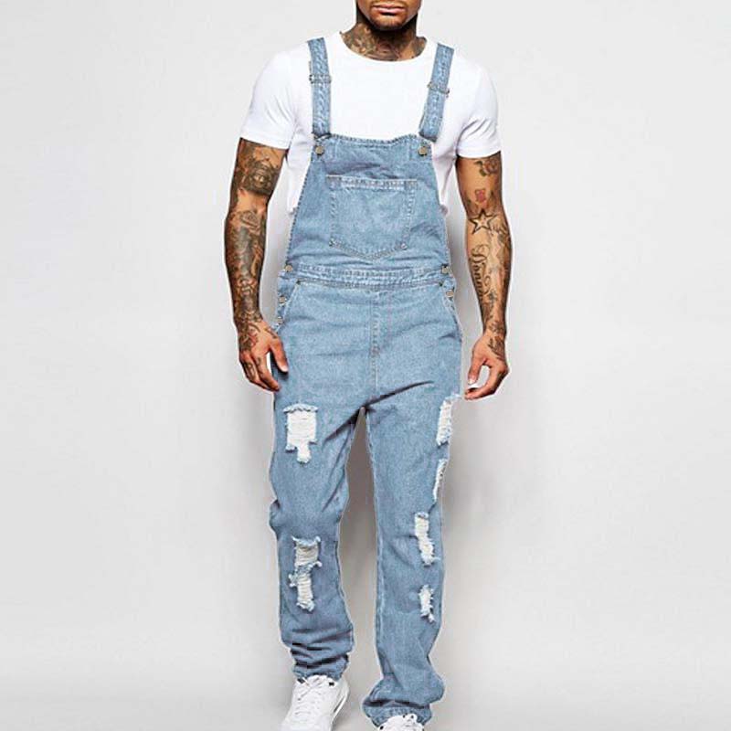 Men's Ripped Denim Overalls