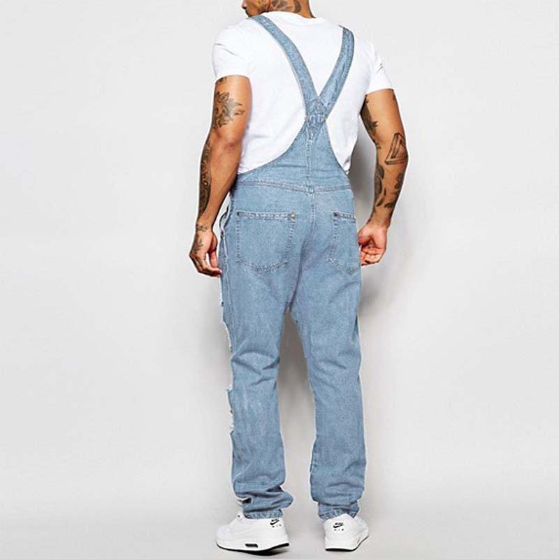 Men's Ripped Denim Overalls