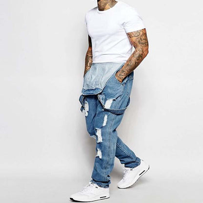 Men's Ripped Denim Overalls