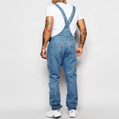 Men's Ripped Denim Overalls