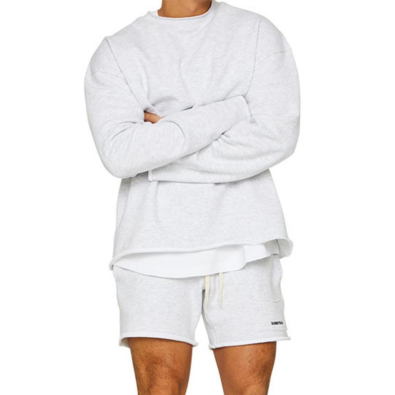 Men's Color Loose Rolled Sweatshirt Shorts Set