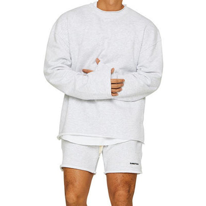 Men's Color Loose Rolled Sweatshirt Shorts Set