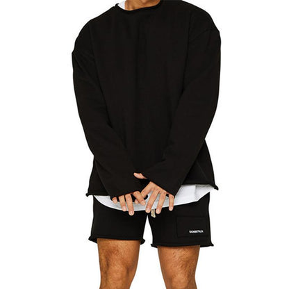 Men's Color Loose Rolled Sweatshirt Shorts Set