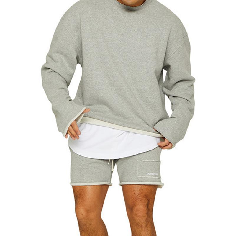 Men's Color Loose Rolled Sweatshirt Shorts Set