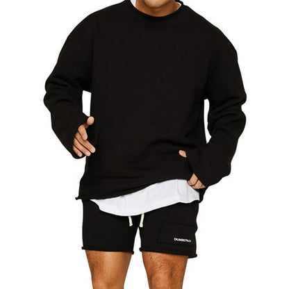 Men's Color Loose Rolled Sweatshirt Shorts Set