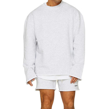 Men's Color Loose Rolled Sweatshirt Shorts Set