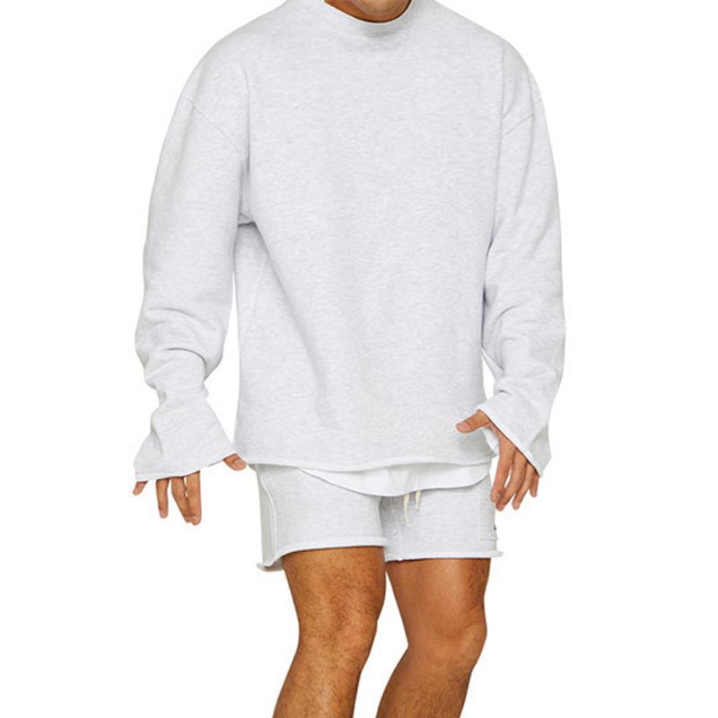 Men's Color Loose Rolled Sweatshirt Shorts Set