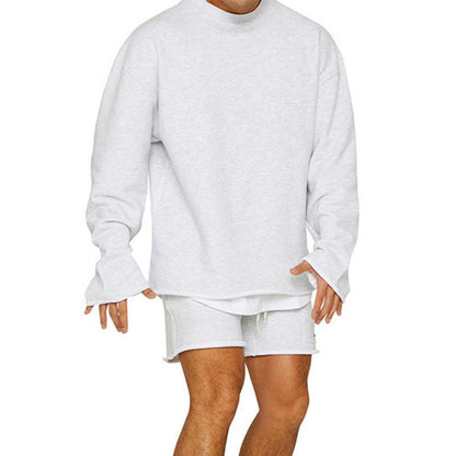 Men's Color Loose Rolled Sweatshirt Shorts Set