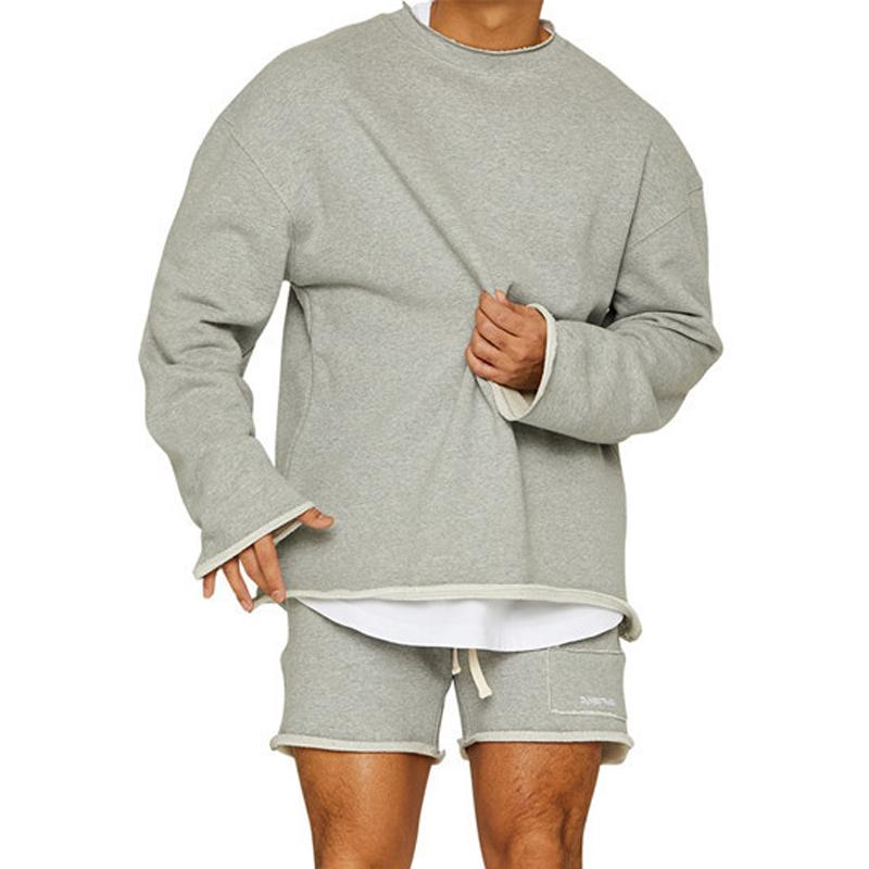 Men's Color Loose Rolled Sweatshirt Shorts Set