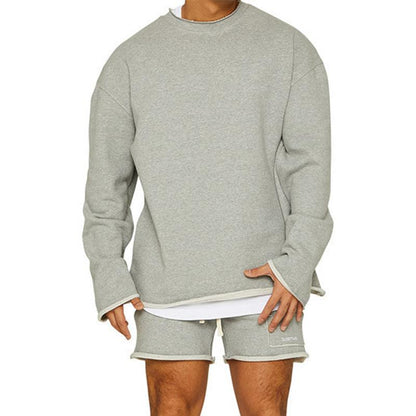 Men's Color Loose Rolled Sweatshirt Shorts Set