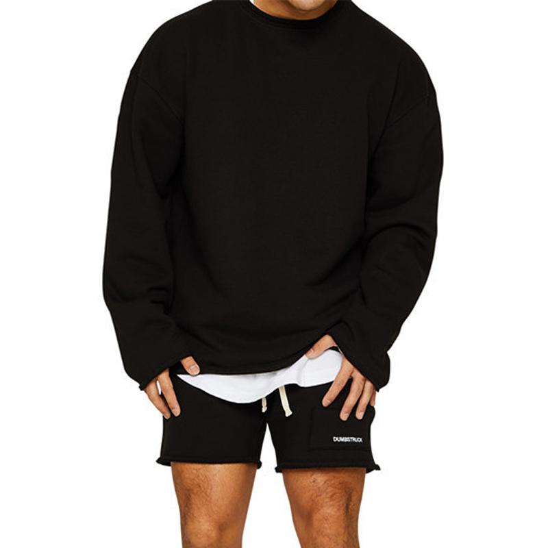 Men's Color Loose Rolled Sweatshirt Shorts Set