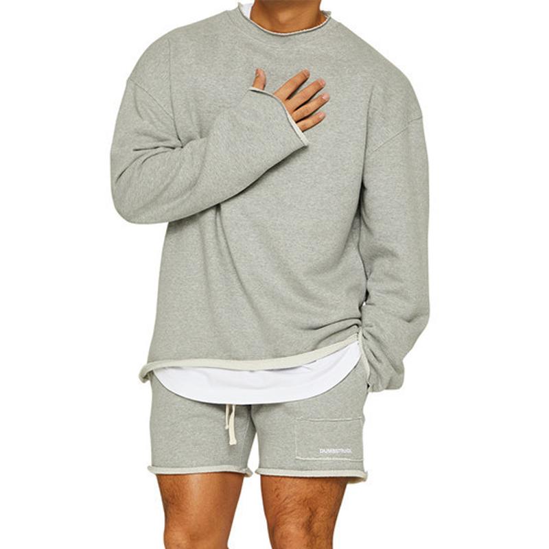 Men's Color Loose Rolled Sweatshirt Shorts Set